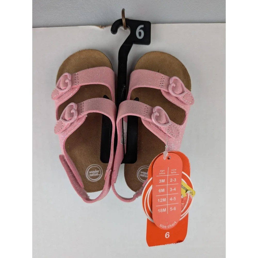 Wonder Nation Toddler Girls Pink Glitter Heart Buckle Sandals Size 6 NWT